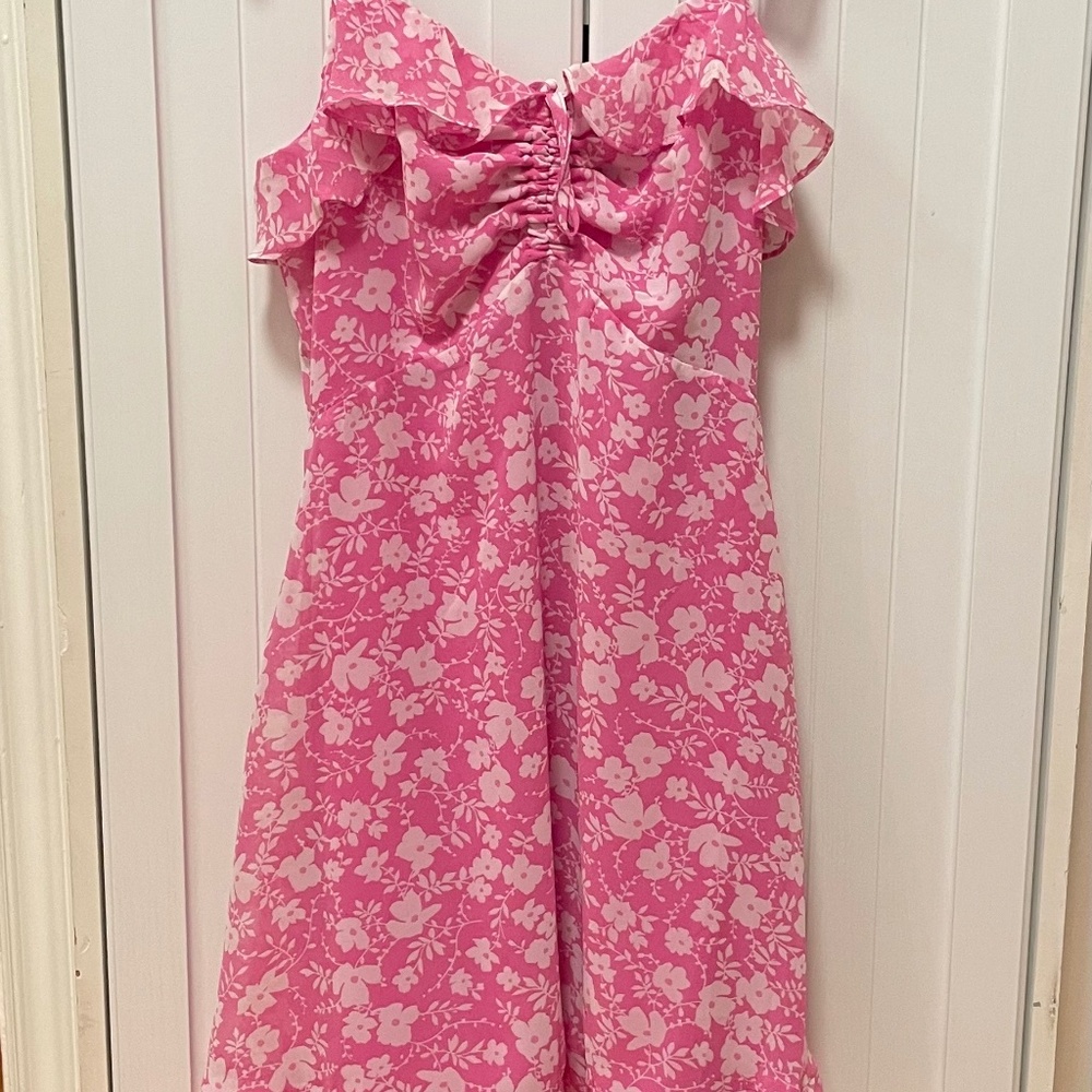 Lulu's Pink Floral Ruffle Mini Dress